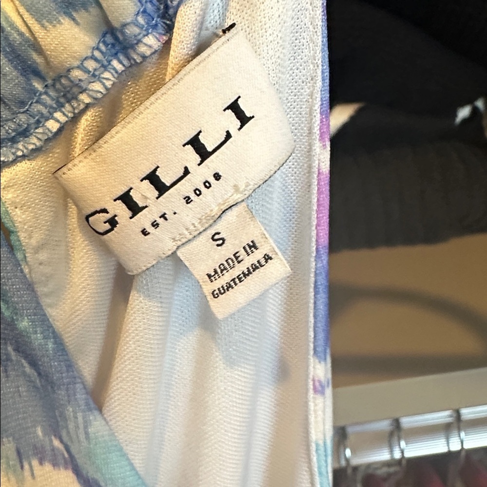 Gilli blue/purple/white print sleeveless elastic waistband maxi dress size S - Picture 2 of 3